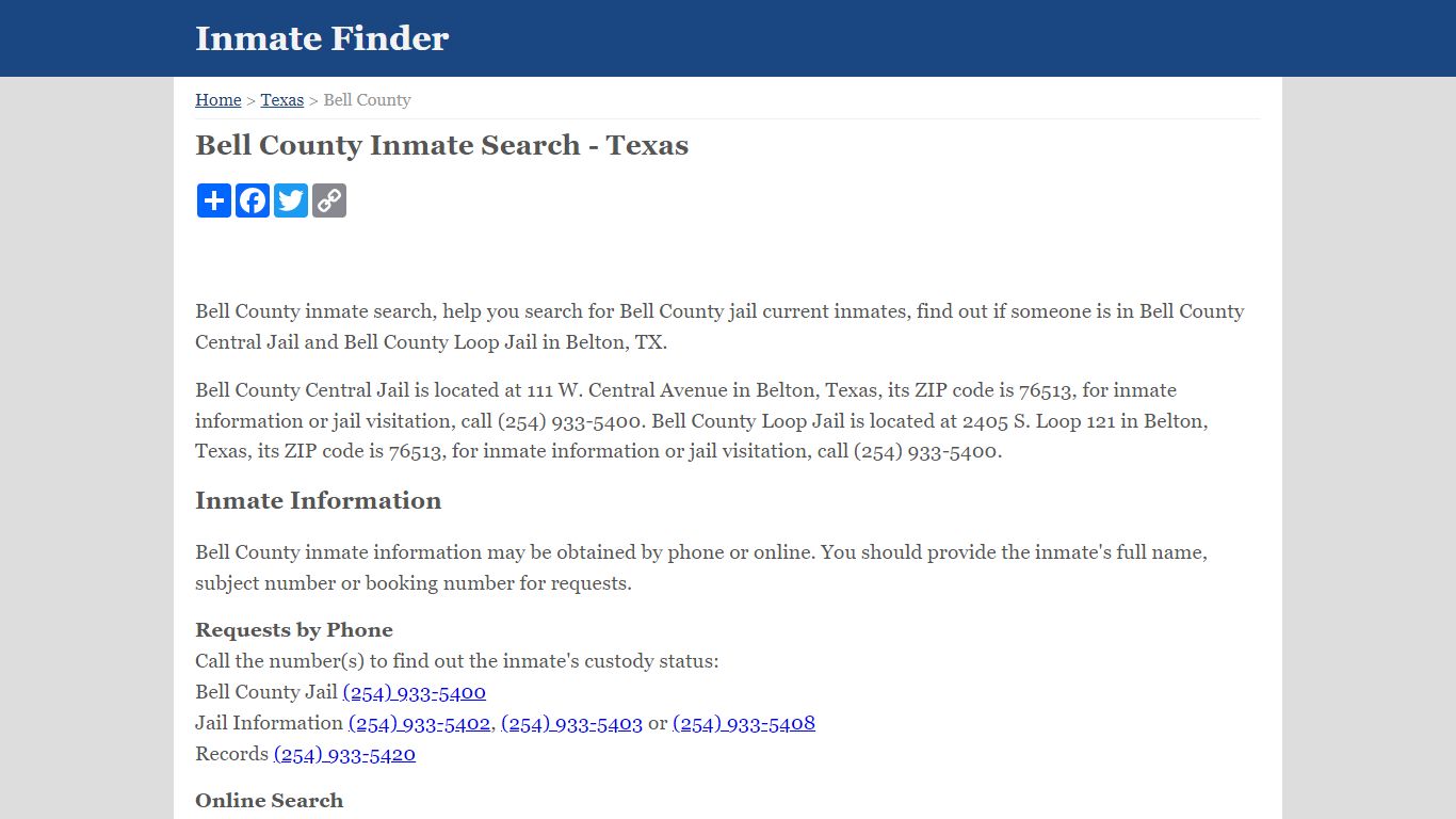 Bell County Inmate Search - Texas